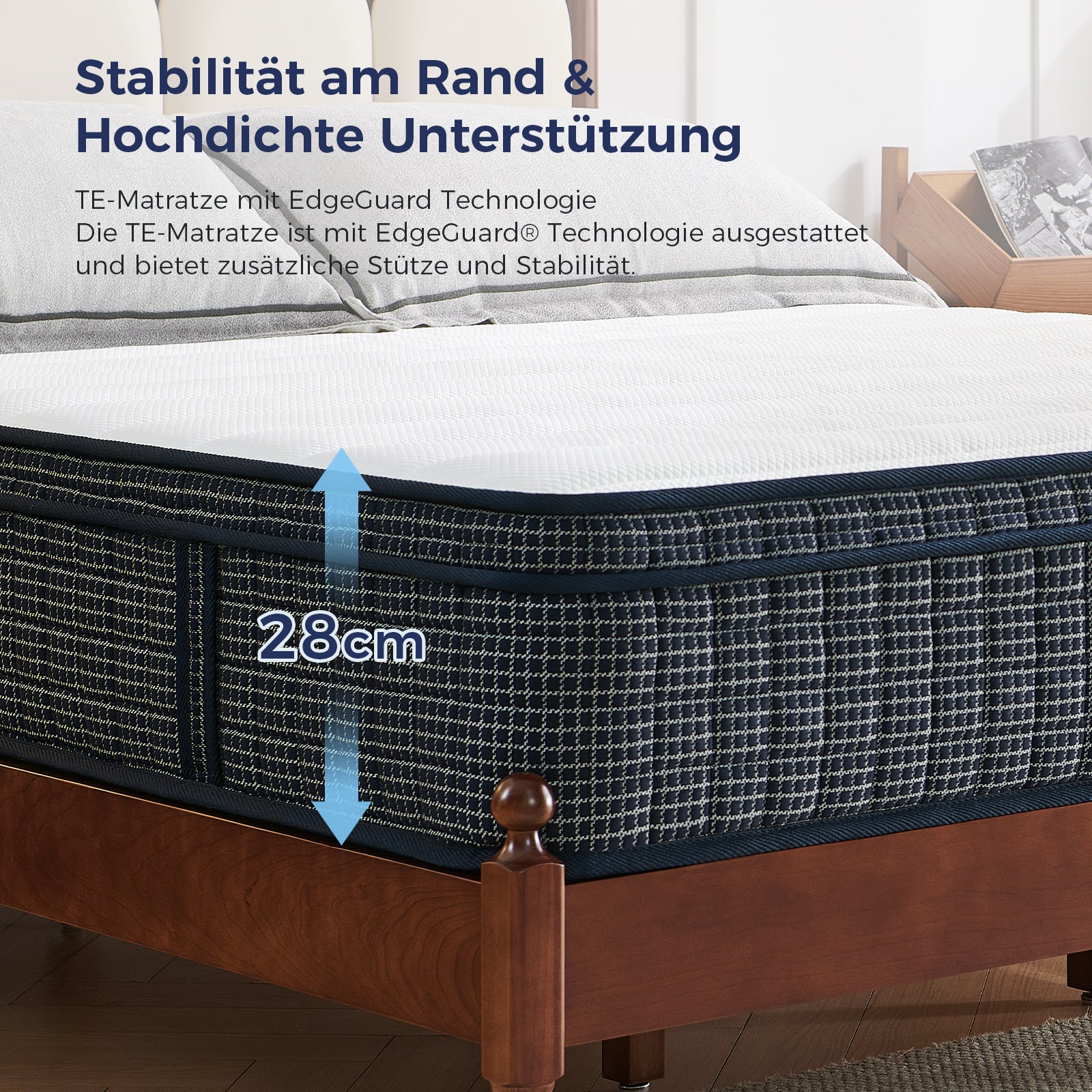 Inofia Matratze Tartan-E 7-Zonen Taschenfederkernmatratze mit HermoReg Kühlgel & VitaFlow 3D-Hülle – 28cm Orthopädische Matratze mit Memory Schaum, ÖKO-TEX® 100 Zertifiziert + 100 Nächte Probeschlafen