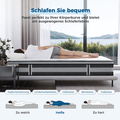 Inofia Matratze 28cm Höhe H3/H4 7-Zonen Federkernmatratze,KühlNest  Taschenfederkernmatratze,Öko-Tex Zertifizierter Bio-Baumwolle Tonnentaschenfederkernmatratze-100 Nächte Probeschlafen